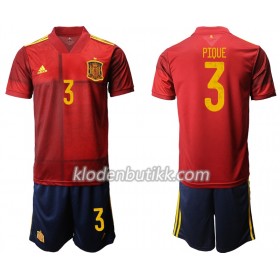 Spania Gerard Pique 3 Barn Hjemmedraktsett Euro 2020 Kortermet (+ Korte bukser)